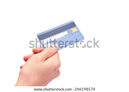 a card in a hand is isolated on a white background