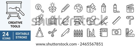 Creative tools line web icons. Art, creativity and graphic design related editable stroke.