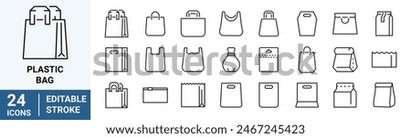 Plastic bag line web icons. Shopping bag. Paper market bag. Grocery bag outline vector signs and symbols collection.