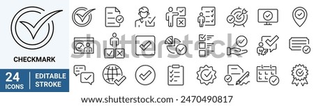 Checkmark web line icons set. Containing check, accept, agree, selected, confirm, approve, correct, complete, checklist.