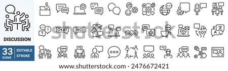 Discussion web line icons. dialogue, chat, communication. Vector illustration.