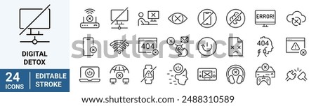 Digital detox web line icons. Switch off. tech detoxification. Editable stroke. Vector illustration