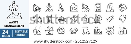 Waste Management web line icon. Recycling waste. Garbage disposal. Trash separation, waste sorting with further recycling. Editable stroke