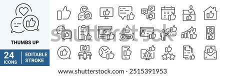 Thumb-up icon set. like, favorite, admire, endorse. Editable Vector Stroke.