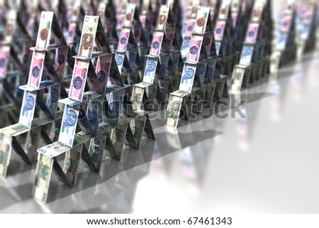 Pyramid scheme - Polish banknotes, ten, twenty, fifty and a hundred.