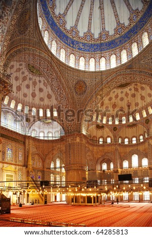 The stunning interior of the Blue Mosque in Istanbul, Turkey