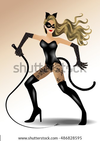 female in catwoman costume using a whip