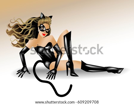 Female in cat costume sliding on the floor