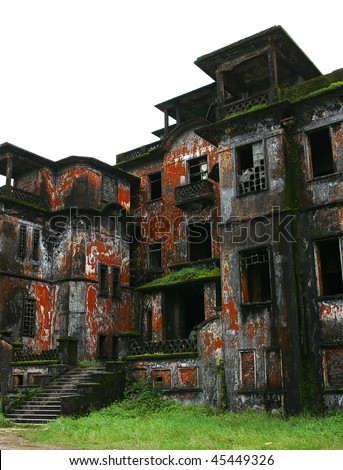 Abandoned hotel \'Bokor Palace\' in Ghost town Bokor Hill station near the town of Kampot. Cambodia.