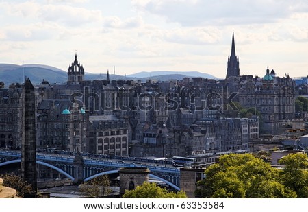 View from Calton Hill towards North Bridge and Old Town. Edinburgh. Scotland. UK.