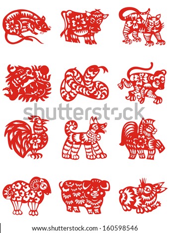 Vector Illustration Of 12 Chinese Zodiac Signs - 160598546 : Shutterstock