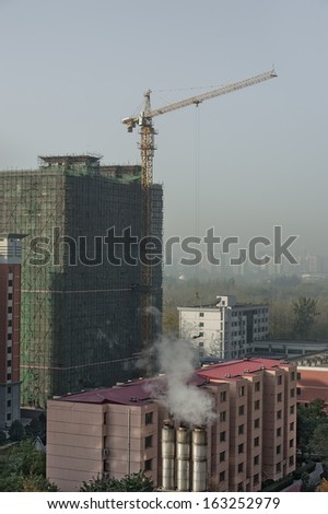 Construction work and air pollution (smog) in Beijing