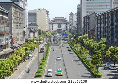 XIAN - JUNE 7: view of the city center of Xian on June 7, 2014 in Xian, China. Xian is a fast growing metropolis with a population of over 9 million people in 2014.