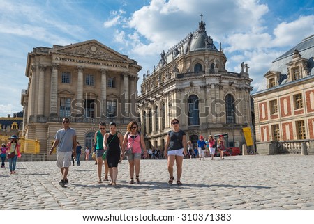 PARIS - JULY 23: tourists visit the Versailles Palace on July 23, 2015 in Paris, France. In year 2014 more than 5 million tourists visited this 17th century palace of Versailles.