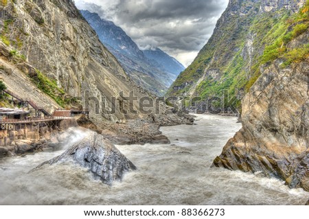 World\'s deepest gorge: Hutiaoxia in China (Tiger leaping gorge), HDR image.