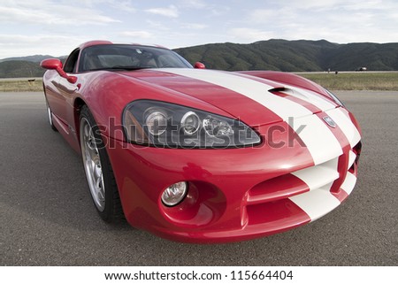 LA SEU D\'URGELL, SPAIN - OCTOBER 6: A Dodge Viper SRT take part in Road and Track racing weekend organized by American Car Club, on October 6, 2012, in La Seu d\'Urgell, Spain.