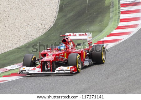 BARCELONA - MAY 12: Fernando Alonso of Ferrari F1 team racing at Qualifying Session of Formula One Spanish Grand Prix at Catalunya circuit, on May 12, 2012 in Barcelona, Spain.