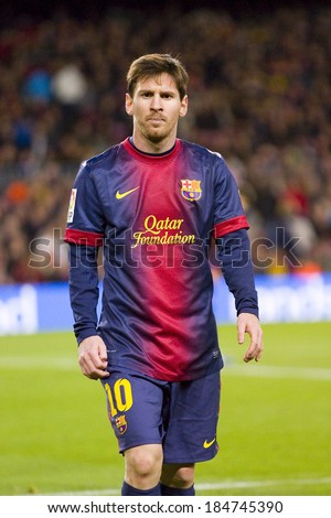 BARCELONA - DECEMBER 16: Lionel Messi in action at the Spanish League match between FC Barcelona and Atletico de Madrid, final score 4 - 1, on December 16, 2012, in Camp Nou, Barcelona, Spain.