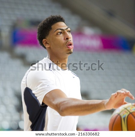BARCELONA, SPAIN - SEPTEMBER 6: Anthony Davis of USA Team at FIBA World Cup basketball match between USA and Mexico, final score 86-63, on September 6, 2014, in Barcelona, Spain.