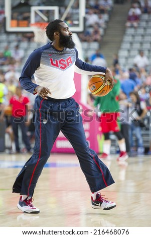 BARCELONA, SPAIN - SEPTEMBER 6: James Harden of USA Team at FIBA World Cup basketball match between USA and Mexico, final score 86-63, on September 6, 2014, in Barcelona, Spain.