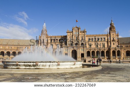 SEVILLA, SPAIN - JANUARY 1: View of Plaza Espana - Spain Square, one of the most touristic places in the city, on January 1, 2013, in Sevilla, Spain.