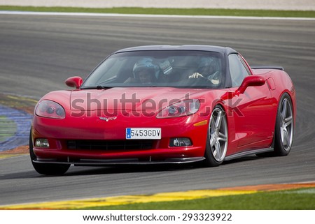 VALENCIA, SPAIN - APRIL 25: A red Chevrolet Corvette C6 take part in American Fest weekend organizated in circuit Ricardo Tormo, on April 25, 2015, in Cheste, Valencia, Spain.