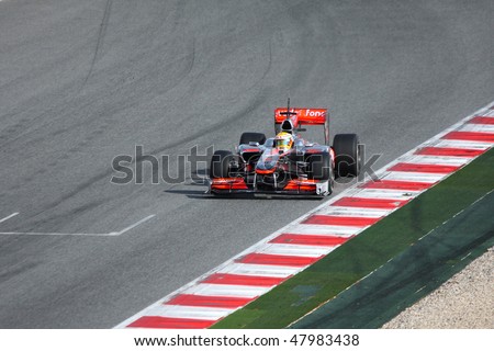 BARCELONA - FEBRUARY 28: Lewis Hamilton (McLaren) tests his new car during Formula One Teams Test Days at Catalunya circuit February 28, 2010 in Barcelona.