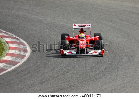 BARCELONA - FEBRUARY 28: Felipe Massa (Ferrari) tests his new car during Formula One Teams Test Days at Catalunya circuit February 28, 2010 in Barcelona.