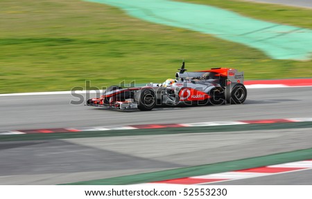 BARCELONA - MAY 7: Lewis Hamilton (McLaren) tests his car during Formula One Grand Prix Test Days at Catalunya circuit May 7, 2010 in Barcelona.