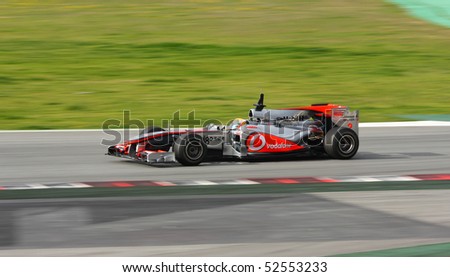 BARCELONA - MAY 7: Lewis Hamilton (McLaren) tests his car during Formula One Grand Prix Test Days at Catalunya circuit May 7, 2010 in Barcelona.