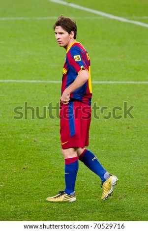 BARCELONA - JANUARY 12: Nou Camp football stadium, soccer Spanish Cup match: FC Barcelona - Real Betis, 5 - 0. In the picture, Leo Messi. January 12, 2011 in Barcelona (Spain).