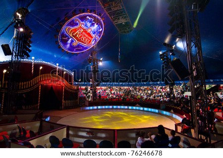 BARCELONA - APRIL 1: People and general view of the circus Italiano, ready to start the spectacle Somnis (Dreams) on April 1, 2011, in Santa Coloma de Gramanet, Barcelona, Spain.