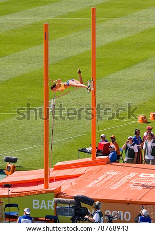 BARCELONA - JULY 28: Hanna Persson from Sweden clears the pole vault at the European Athletics Championships Barcelona 2010 on July 28, 2010 in Olympic Stadium, Barcelona, Spain.