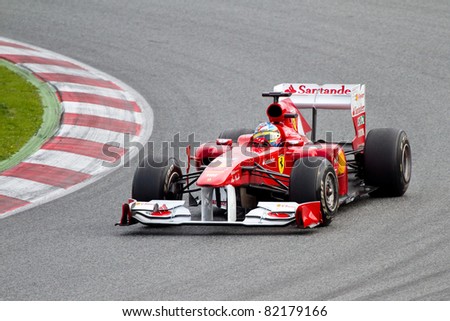 BARCELONA - FEBRUARY 18: Fernando Alonso (Ferrari) tests his F1 car during Formula One Teams Test Days at Catalunya circuit, on February 18, 2011 in Barcelona (Spain).