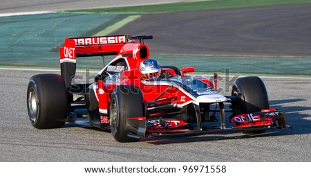 BARCELONA - FEBRUARY 21: Charles Pic of Marussia F1 team races during Formula One Teams Test Days at Catalunya circuit on February 21, 2012 in Barcelona, Spain.
