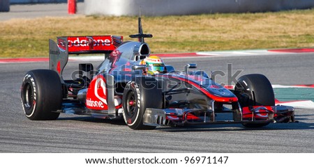 BARCELONA - FEBRUARY 21: Lewis Hamilton of McLaren F1 team races during Formula One Teams Test Days at Catalunya circuit on February 21, 2012 in Barcelona, Spain.