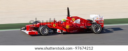BARCELONA - FEBRUARY 24: Felipe Massa of Ferrari F1 team racing at Formula One Teams Test Days at Catalunya circuit on February 24, 2012 in Barcelona, Spain.