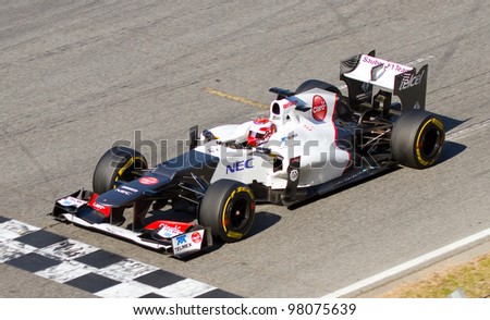 BARCELONA - FEBRUARY 21: Kamui Kobayashi of Sauber F1 team racing during Formula One Teams Test Days at Catalunya circuit on February 21, 2012 in Barcelona, Spain.