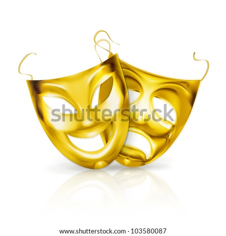 Gold theater masks, vector