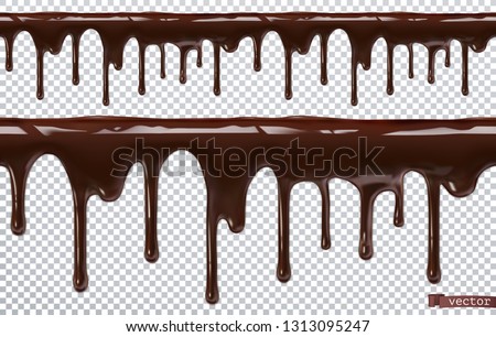 Dripping chocolate. Melt drip. 3d realistic vector, seamless pattern