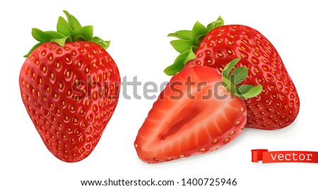 Strawberry vectorized image. Fresh fruit. 3d realistic vector icon