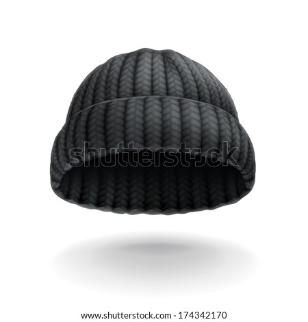 Beanie, black cap vector icon