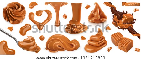 Caramel, peanut butter. 3d vector realistic set