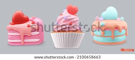 Sweet food. Cake, cupcake with hearts. Valentines day decorations