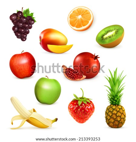 Fruits, set of vector illustrations