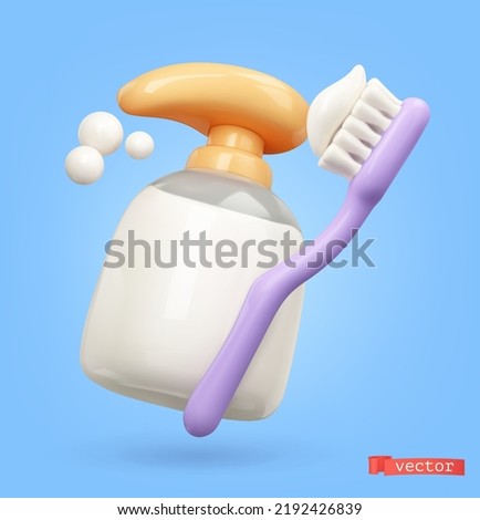 Soap and toothbrush 3d vector icon