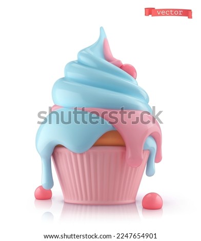 Cupcake, sweet food 3d vector icon