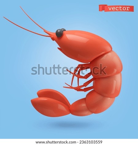 Shrimp, 3d cartoon vector icon