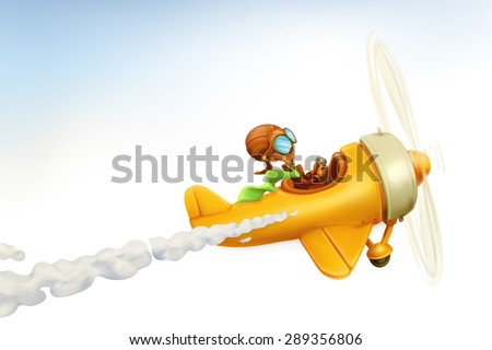 Funny airplane, vector cartoon isolated on white background