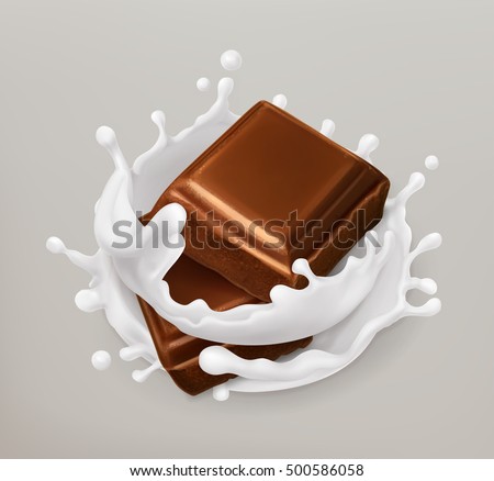 Chocolate and milk splash. Realistic illustration. 3d vector icon